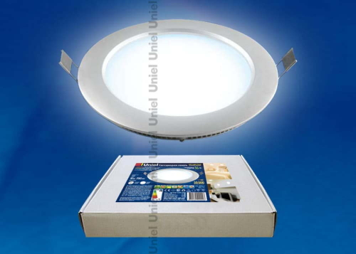 ULP-R180-10/DW SILVER Светильник светодиодный потолочный встраиваемый «Uniel». Ультратонкий. Диаметр ￠180*16mm. Цвет корпуса серебристый. Цвет свечени