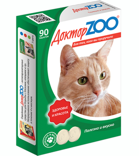 Доктор Зоо для кошек с таурином и L-карнитином "Здоровье и красота" 90таб.