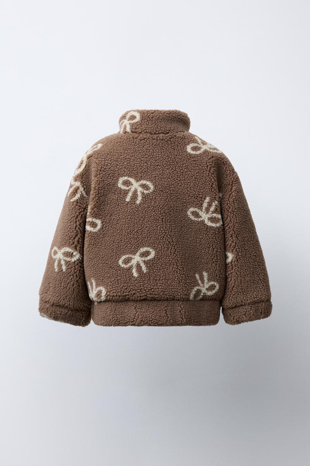 ZARA КУРТКА ИЗ ИСКУССТВЕННОЙ ОВЧИНЫ С БАНТАМИ, КОРИЧНЕВЫЙ