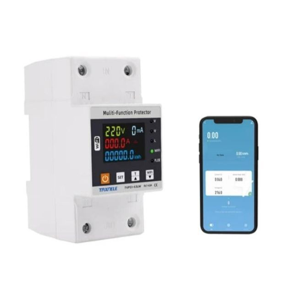 Умное WiFi реле (выключатель) на DIN-рейку Taxnele TVPS1-63LW (63А, Smart Life/Tuya, защита электросети, энергомониторинг, автоматический повторный ввод)