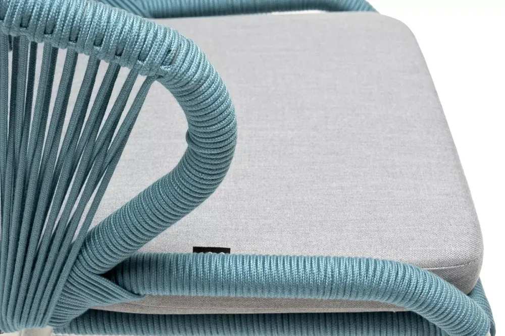 "Милан" стул плетеный из роупа, каркас алюминий светло-серый (RAL7035) муар, роуп бирюзовый круглый, ткань светло-серая