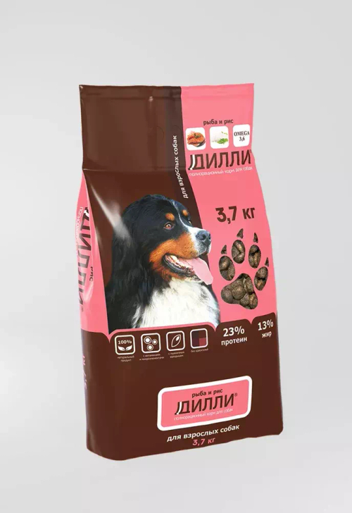 Сухой корм Дилли для взрослых собак всех пород, рыба, 3.7 кг