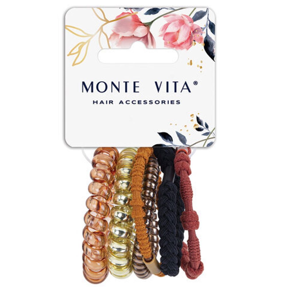 Резинки для волос НАБОР 6 шт., разные цвета, ассорти форм, MONTE VITA, 457064