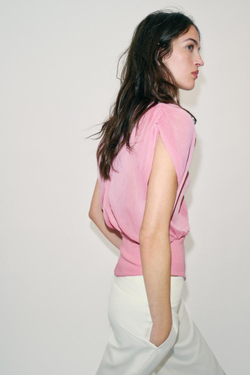 ZARA КОМБИНИРОВАННЫЙ ТОП ИЗ ЖОРЖЕТА, РОЗОВЫЙ