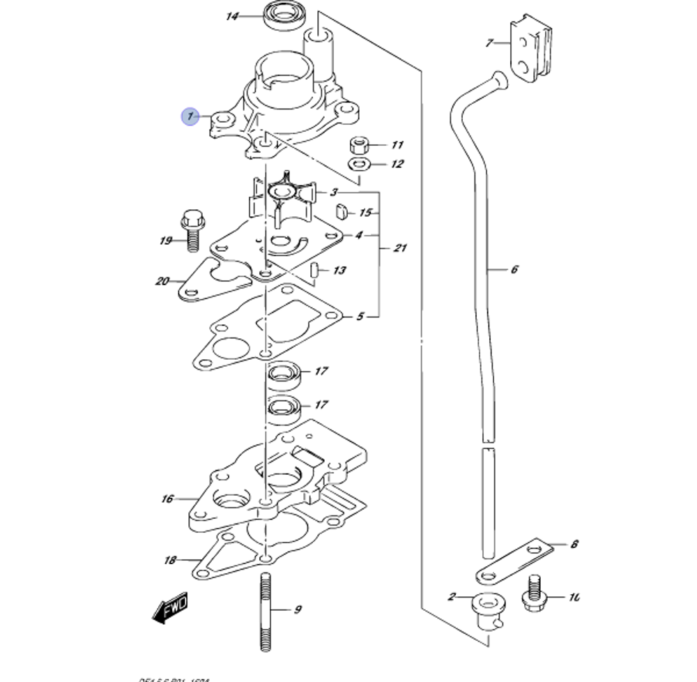 Корпус помпы охлаждения Suzuki DF4-DF6/DT4/DT5