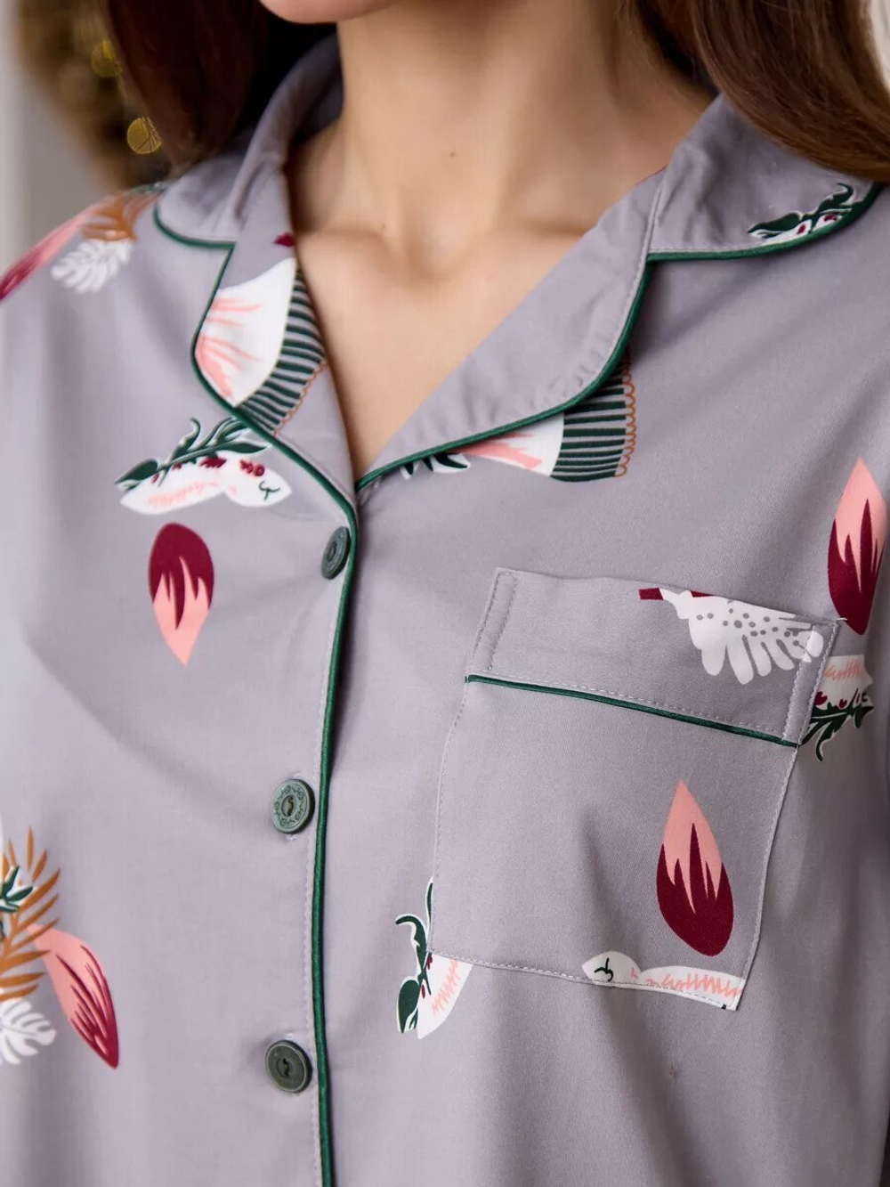 [m]Пижама жен. б/в штаны+рубашка д/р В2627