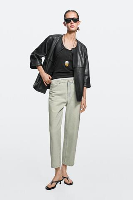 Massimo Dutti Укороченные джинсы средней посадки с широкими штанинами, синий