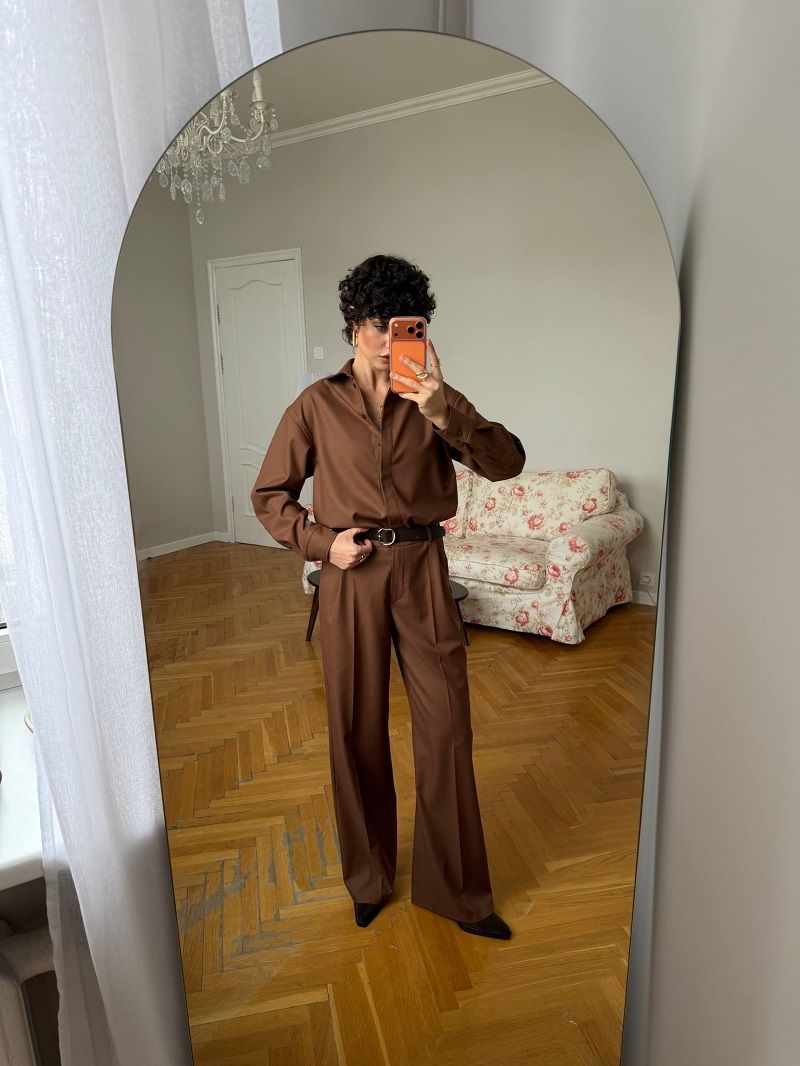 Брюки Палаццо на молнии темная карамель вискоза