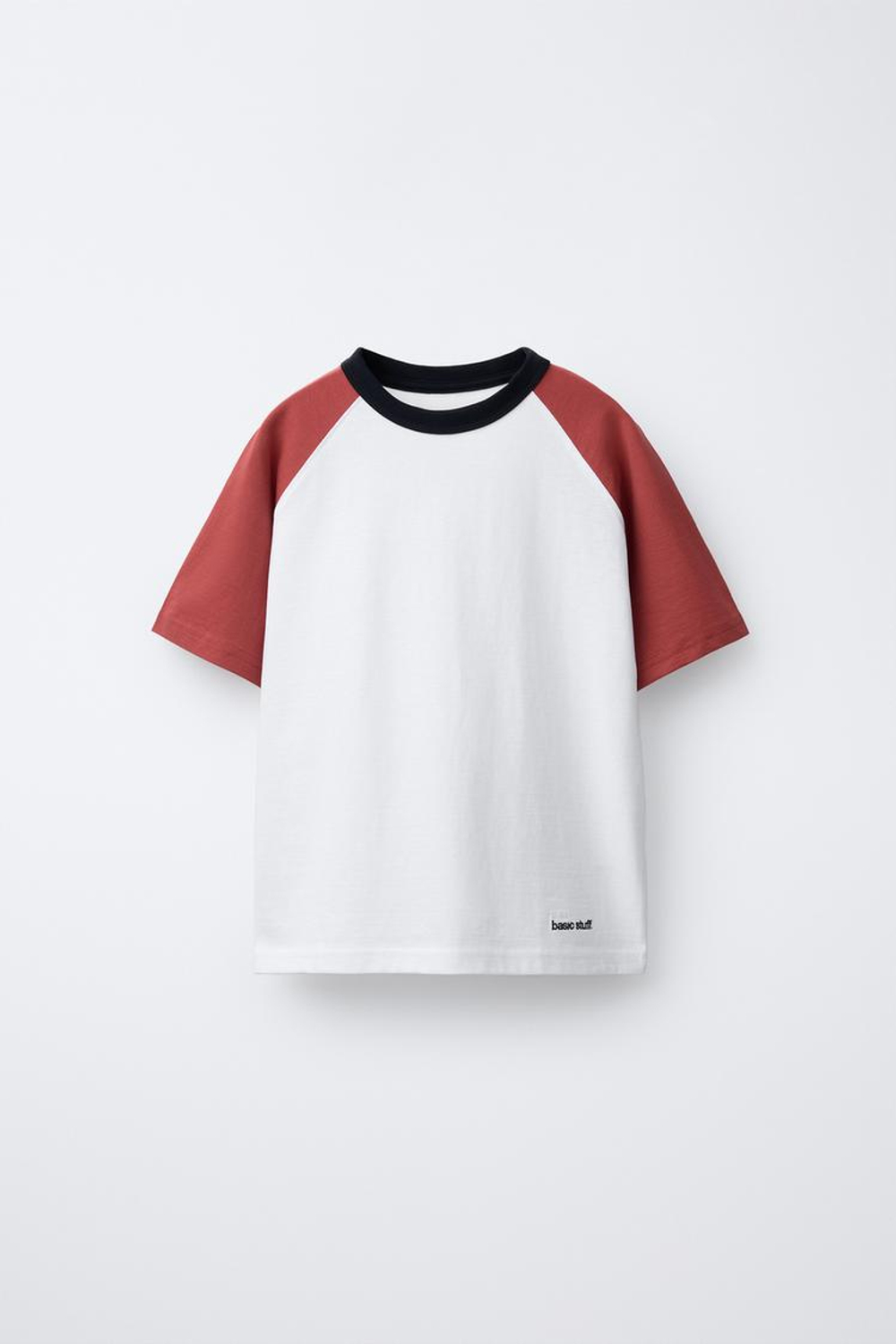 ZARA ФУТБОЛКА РЕГЛАН С ВЫШИТОЙ НАДПИСЬЮ, БЕЛЫЙ/КРАСНЫЙ