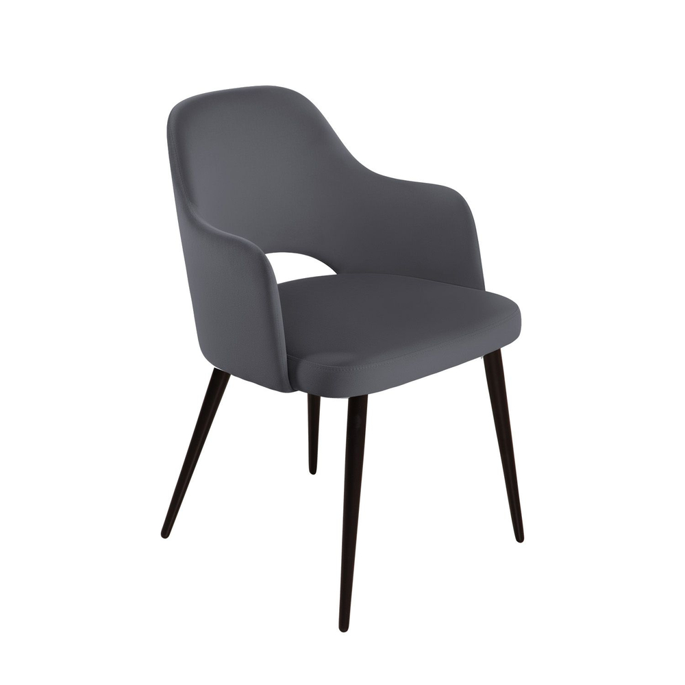 Стул William с подлокотниками, бархат серый 27/ черный конус