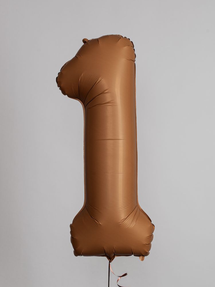 F Шар (40''/102 см) Цифра, 1 Slim, Шоколад, Матовый (БГ-60)