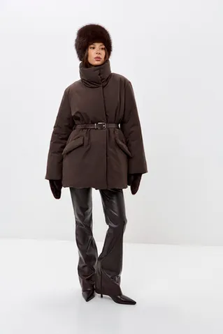 Куртка зимняя на поясе Фрости шоколадного цвета