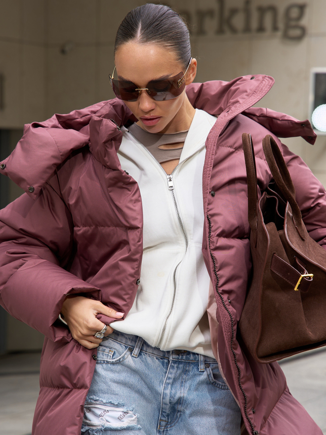 MIDI пуховик с объемным капюшоном, RED VELVET 🥀