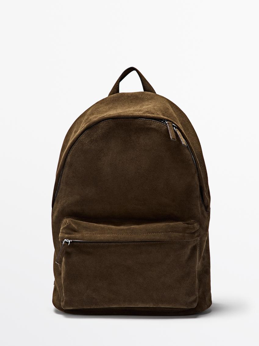 Massimo Dutti Рюкзак из кожи наппа на молнии, хаки