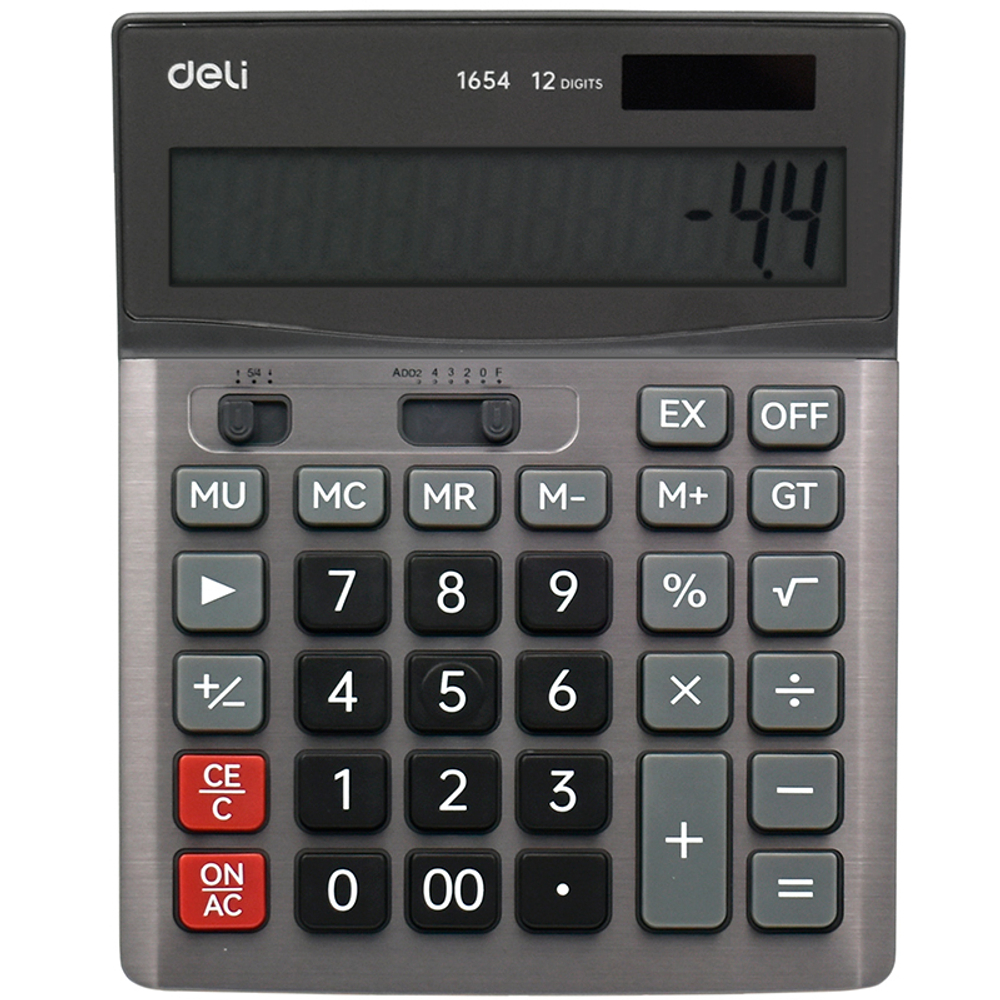 Калькулятор настольный DELI "1654" 12 разрядный, 190х147х38 мм, серый