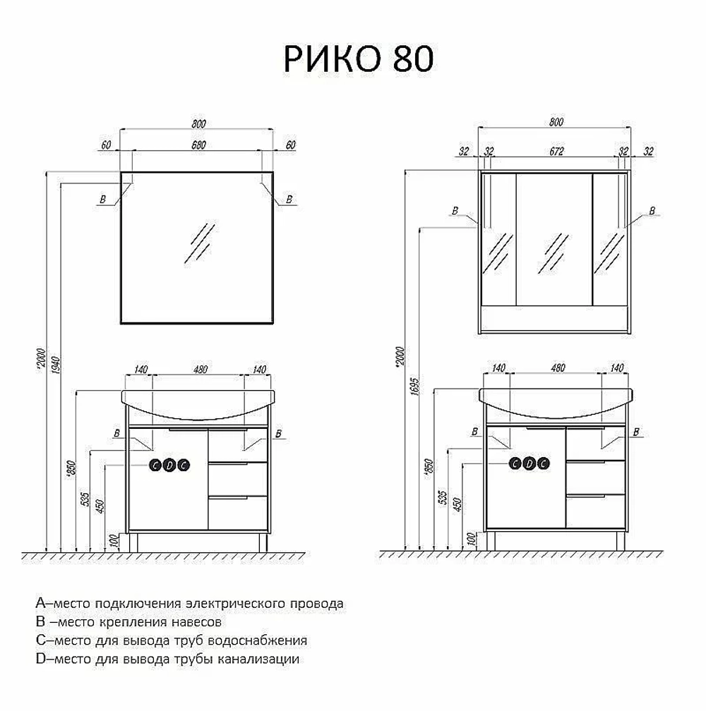 Тумба с раковиной Акватон Рико 80 белая глянцевая/ясень фабрик