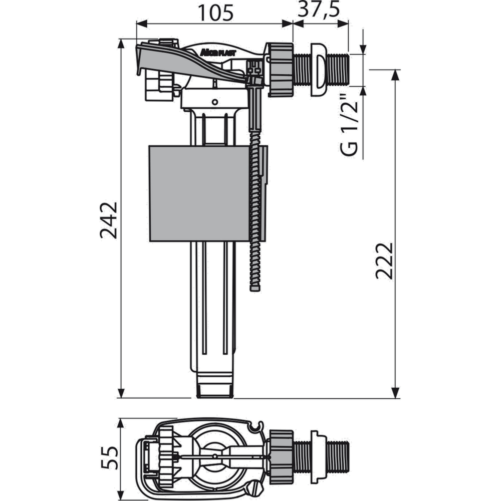 Заливной клапан ALCAPLAST/Alcadrain 1/2" бок/подв. лат. штуцер A16/A160
