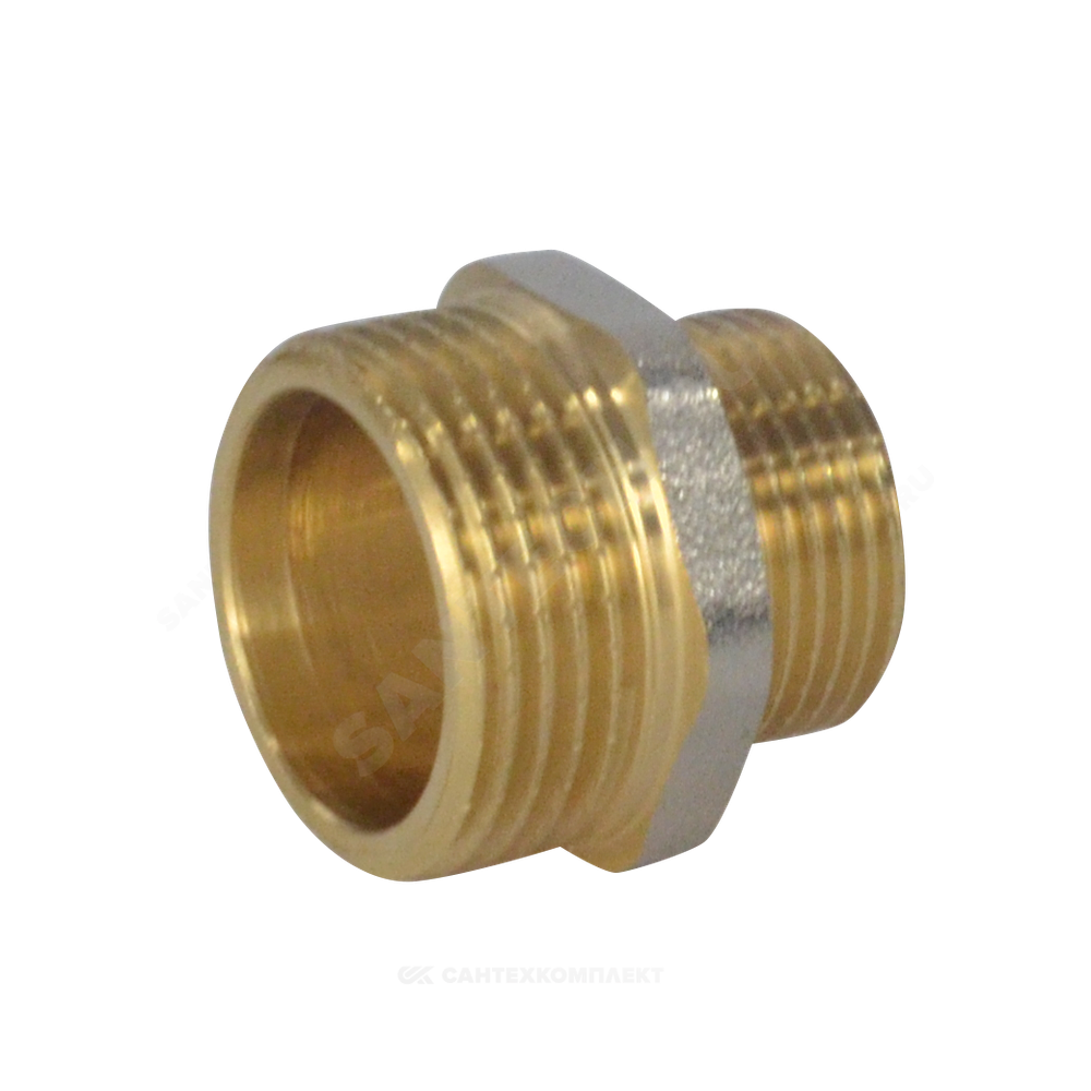 Ниппель латунь никель переходной Ду 20х15 (3/4"х1/2") НР 9023 ГОСТ 32585-2013 Aquasfera 9023-03