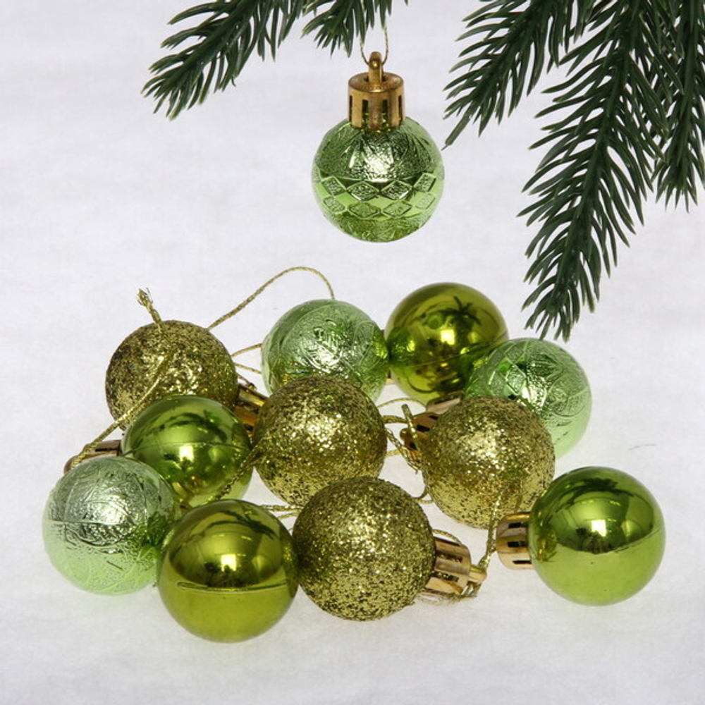 Новогодние шары 3 см (набор 12 шт) «Микс фактур», салатовый
