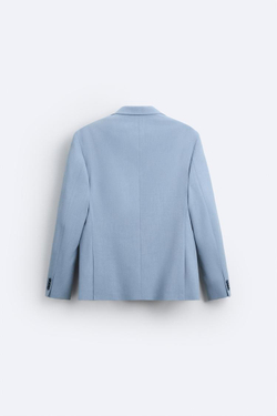 ZARA КОСТЮМНЫЙ ПИДЖАК ИЗ РЕЛЬЕФНОЙ ТКАНИ, НЕБЕСНО-ГОЛУБОЙ