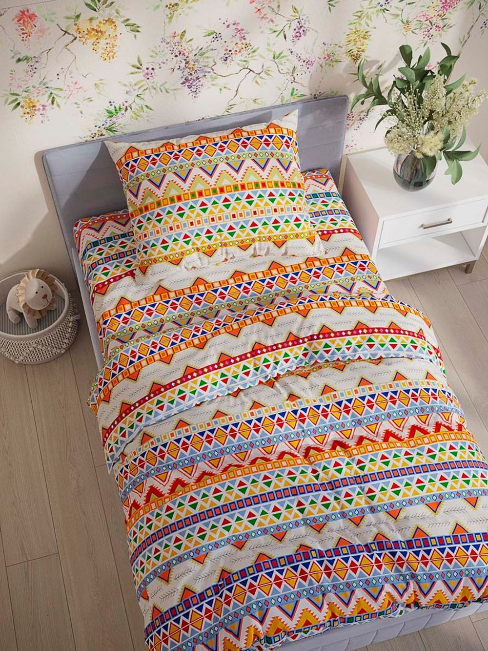 Простынь на резинке Сказка "Орнамент" 90х200 см, перкаль