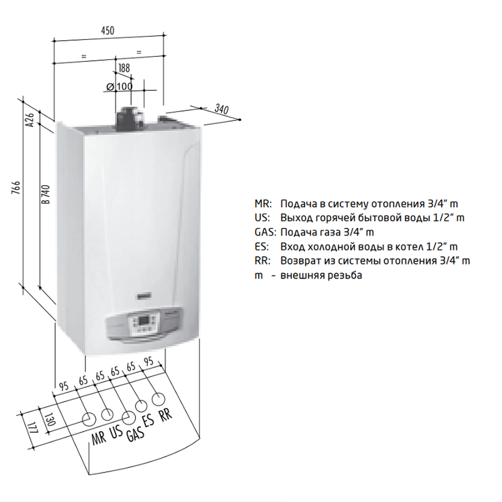 Котел газовый двухконтурный Baxi ECO Life 24 F (24 кВт)