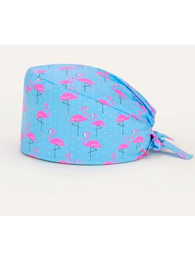 Шапочка медицинская, принт "Фламинго", голубой