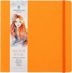 Скетчбук для акварели 18л., 200*200 Greenwich Line, оранжевый, 100% хлопок, на резинке, 200г/м2