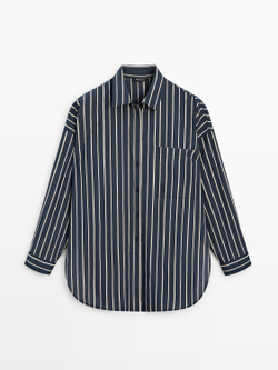 Massimo Dutti Рубашка из струящейся ткани в полоску с карманом, темно-синий