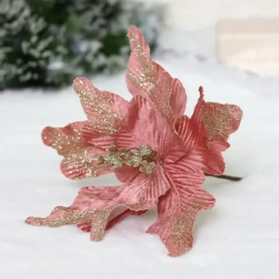 Украшение новогоднее «Пуансеттия - Нежность» 25 см, Розовое золото