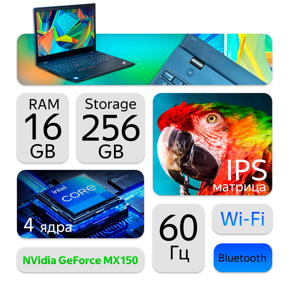 15.6" Ноутбук Lenovo ThinkPad T580 (1920x1080, Intel Core i7-8650U, RAM 16ГБ, SSD 256ГБ, GeForce MX150, Win 10 Pro)