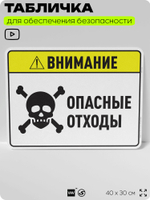 Табличка для обеспечения безопасности "Внимание опасные отходы", для производства, предприятия, организаций, 40х30 см, Silver Plane x Айдентика Технолоджи