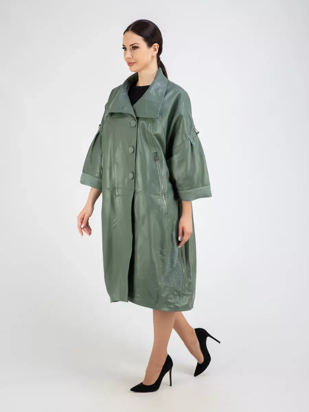 Кожаный плащ длинный пальто оверсайз