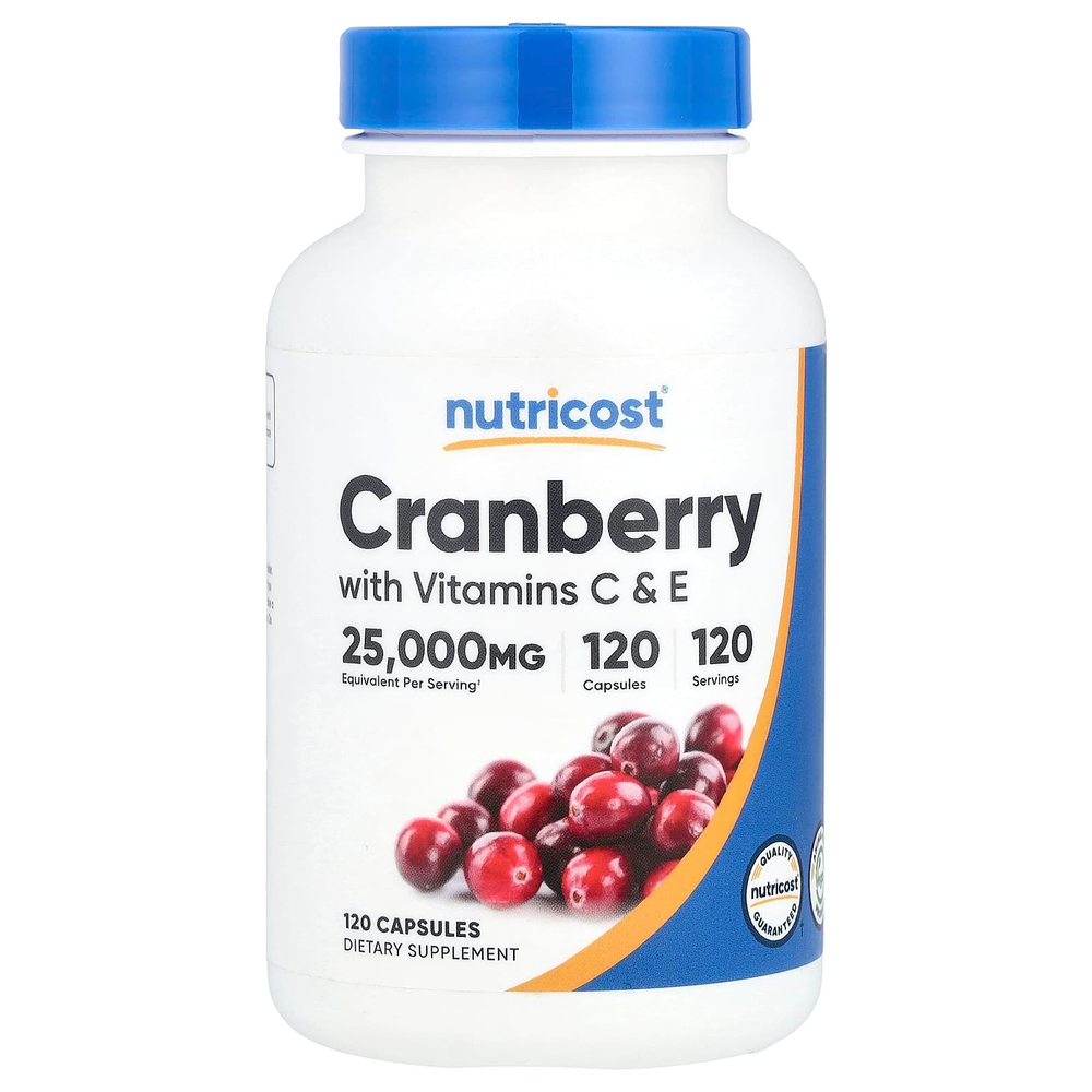 Nutricost, Клюква с витаминами C и E, 120 капсул