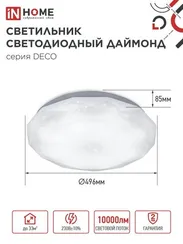 Светильник светодиодный серии DECO ДАЙМОНД 95Вт 230В 6500К 10000Лм 496х85мм IN HOME