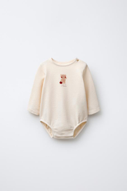 ZARA БОДИ С ПРИНТОМ «МЕДВЕЖОНОК», ВАНИЛЬНЫЙ