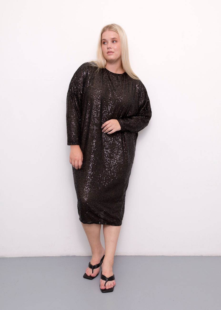 Платье-кокон, пайетки,черный