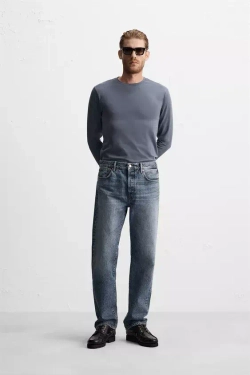 ZARA БАЗОВАЯ ФУТБОЛКА SLIM FIT, СИНИЙ