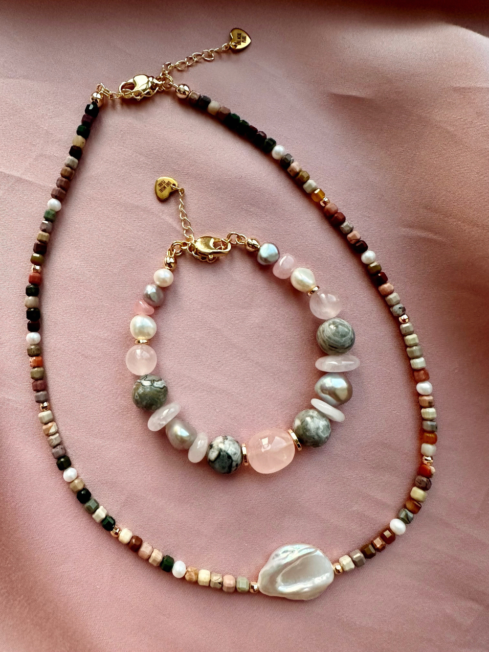 Чокер Картина пустыни из жемчуга и яшмы алашань