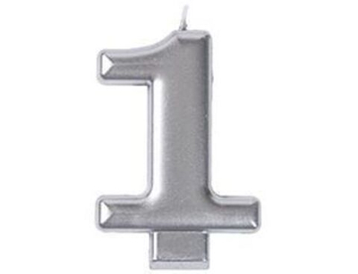 Свеча Цифра 1 Серебряная 8 см для торта