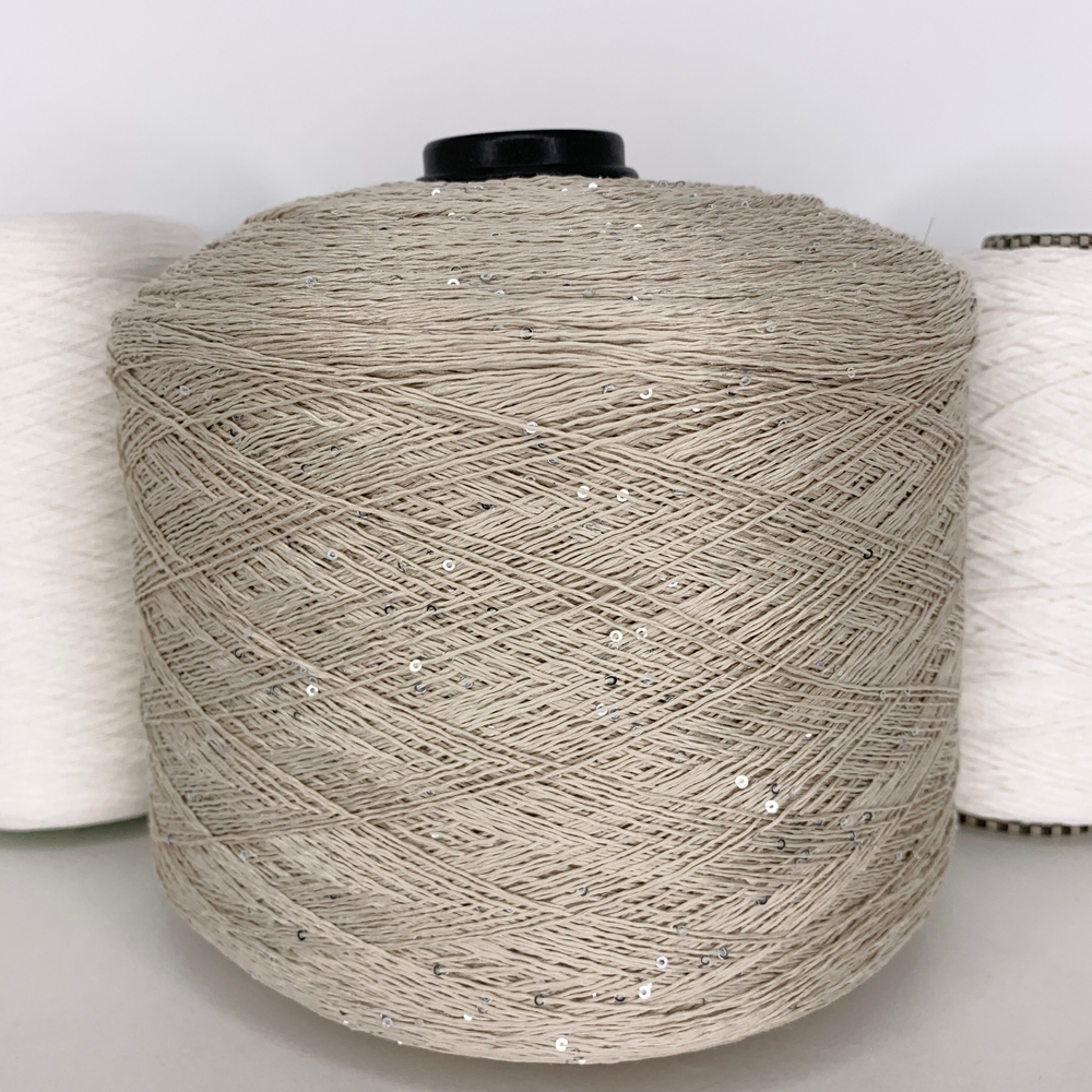 LINETTE PAILETERS - 80% лен, 20% п/а, микропайетки 2мм - серебро, бежевый; 450м\100гр