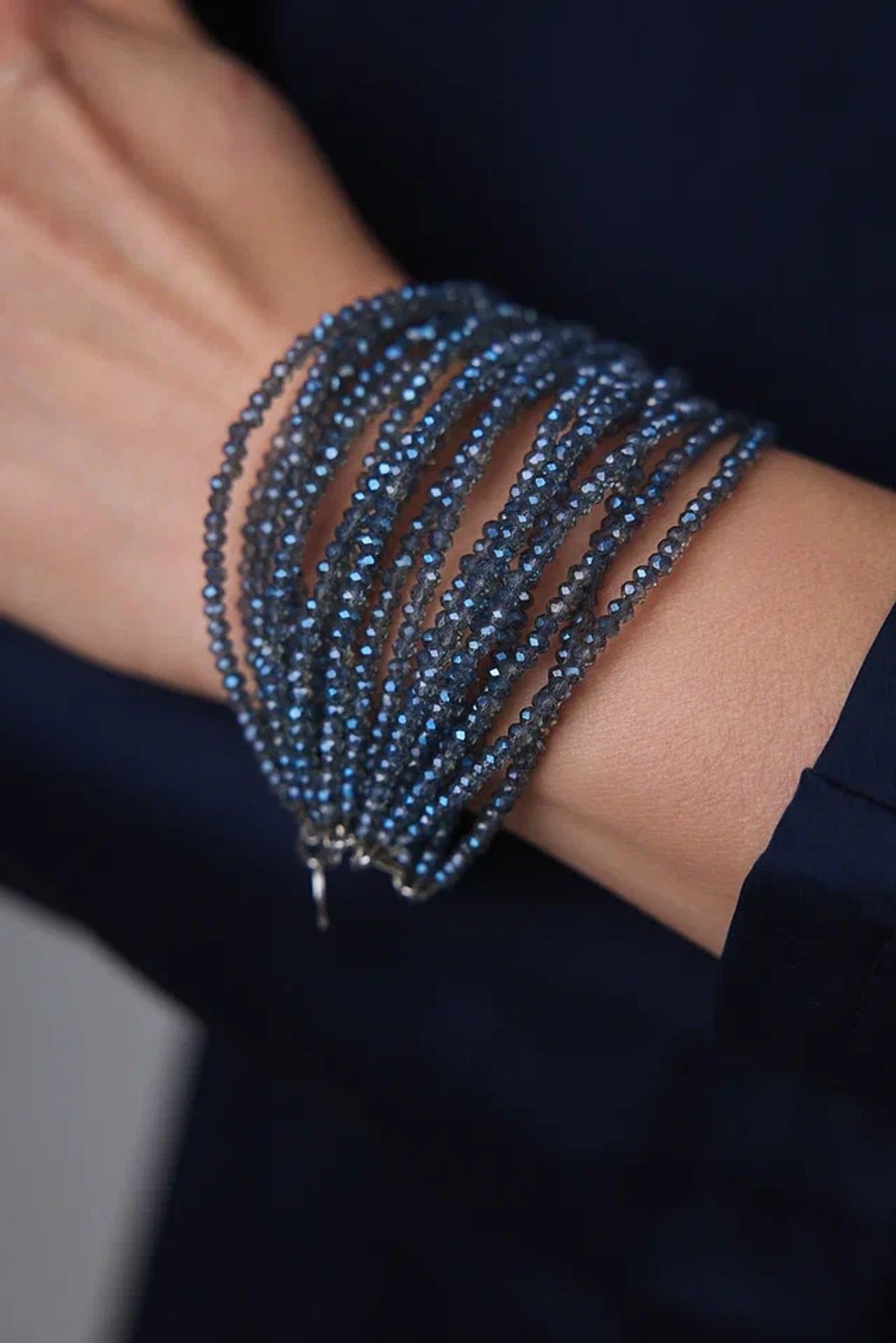 Браслет "Венеция, оттенок Лондон блу, венец.стекло, натур.кожа