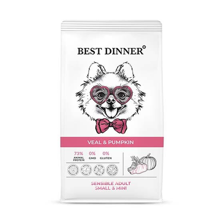 Best Dinner 1.5кг Adult Small&Mini Sensible Сухой корм для собак малых пород Телятина с тыквой