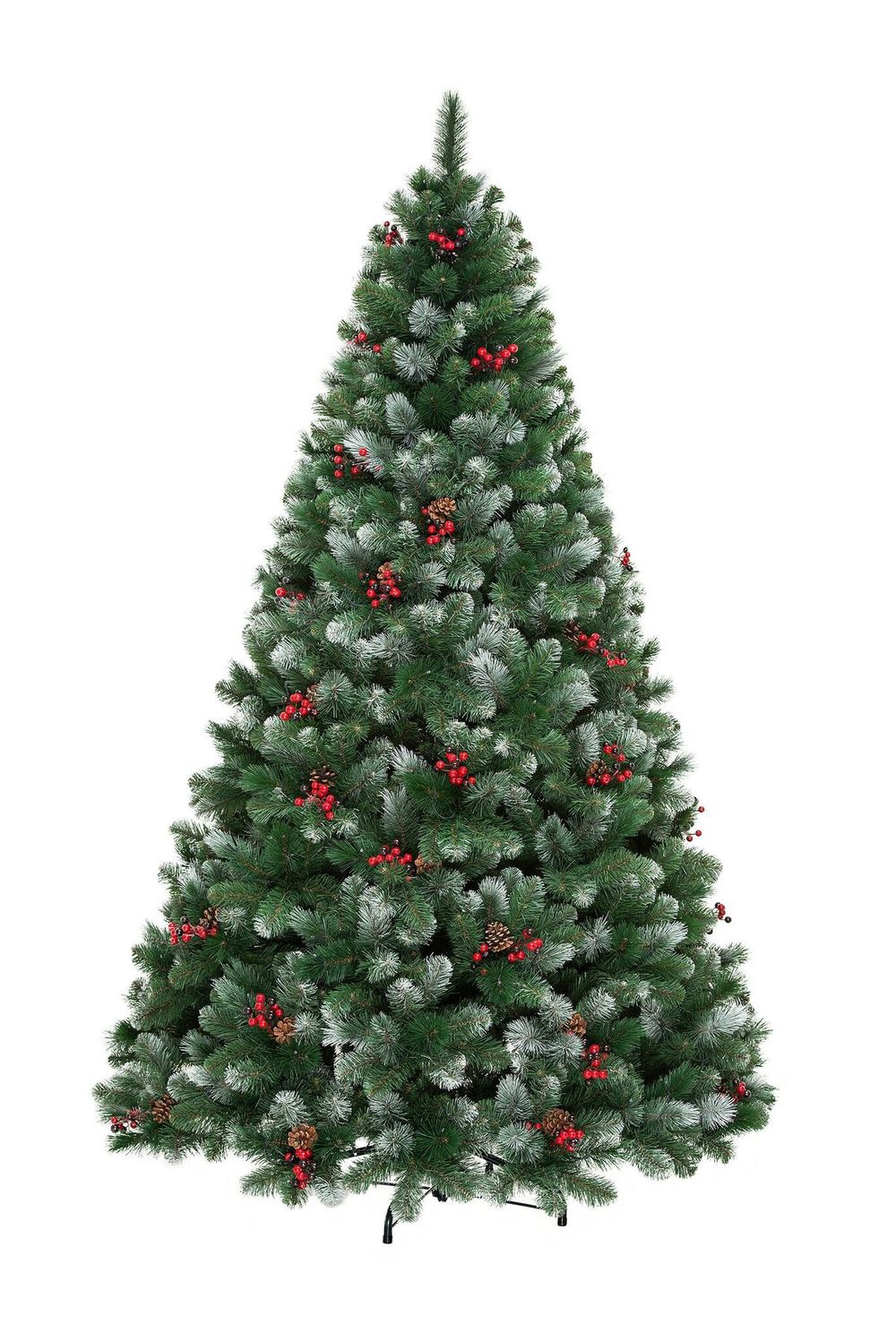 Заснеженная елка с шишками и ягодами «Очарование» (Леска+пвх) 240 см / 2.4 м