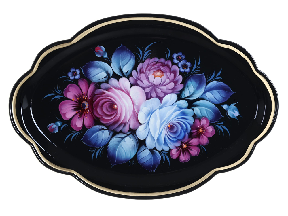 Жостовский поднос декоративный, размер 32х22 см (A11), металлический