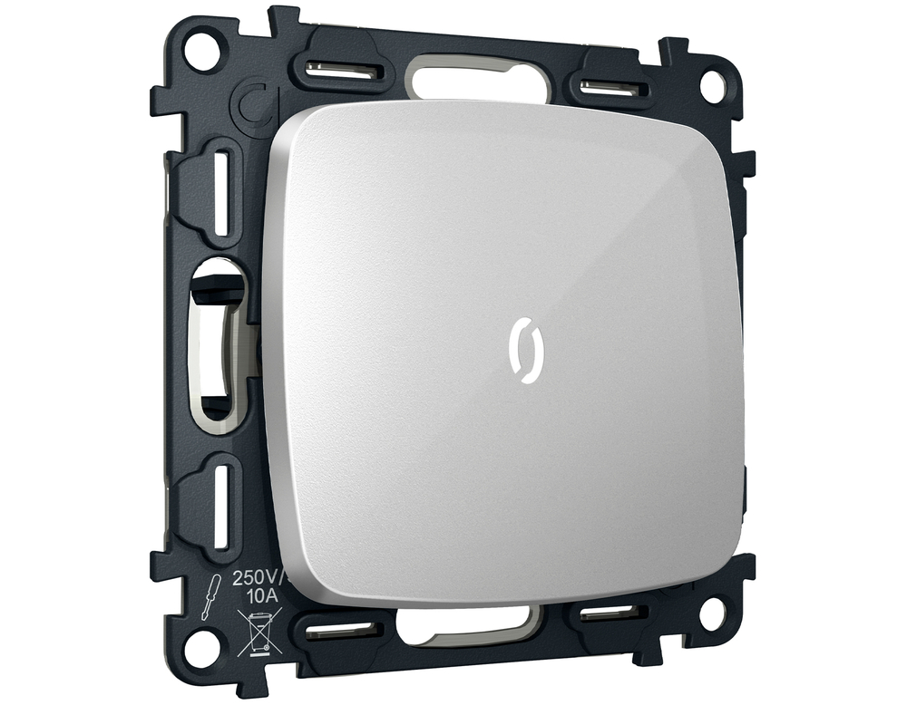 MO402035 Комплект механизма 1-кл проходного выключателя с подсветкой 5600K OMEGA Серебро глянец QUANT (OP4020, VM105, G25W)