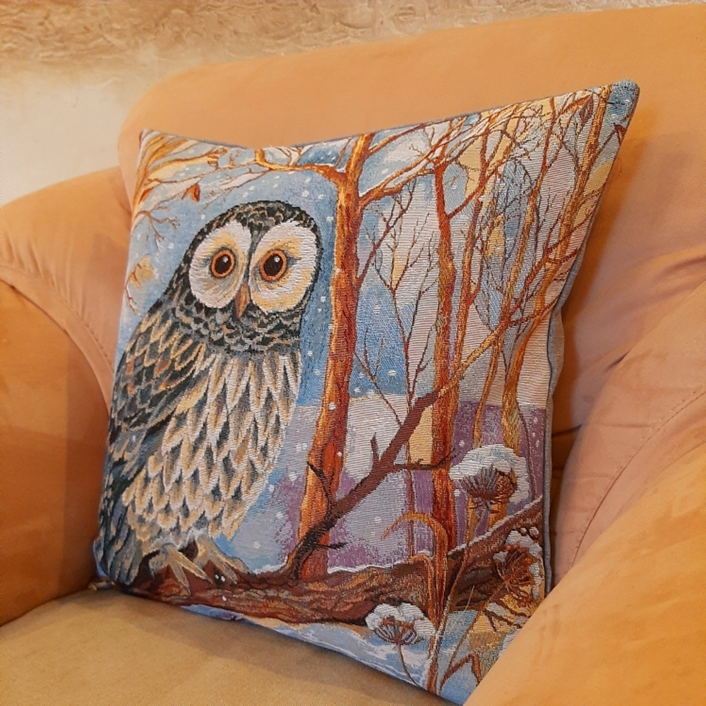 Декоративная гобеленовая наволочка для интерьерной подушки Сова Букля 47*47