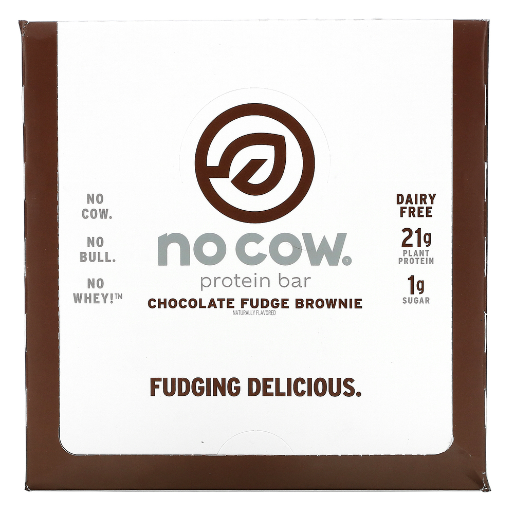 No Cow, Протеиновый батончик, брауни с шоколадной помадкой, 12 батончиков по 60 г (2,12 унции)