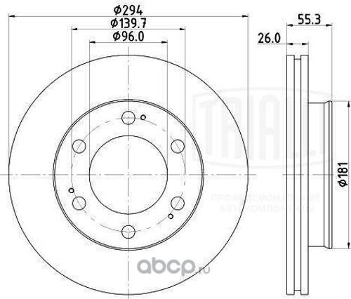 Диск тормозной передний SsangYong Rexton (02-) вент. (294x26) (TRIALLI)