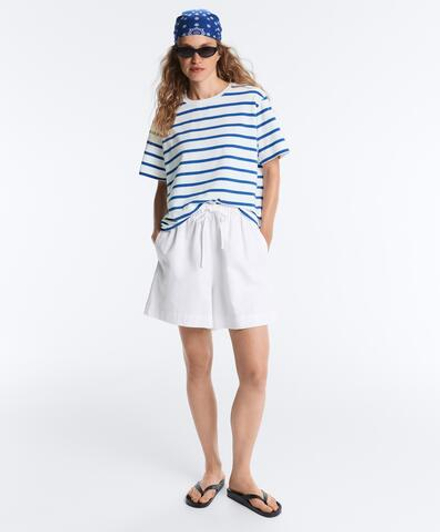 Oysho Boxy футболка с короткими рукавами из смесового хлопка, синий электрик